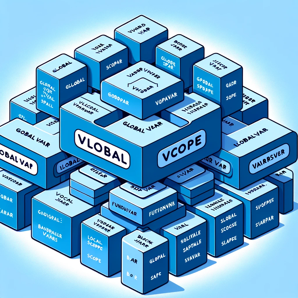 An image depicting boxes within larger boxes, each labeled with different variable names, illustrating the concept of variable scope.